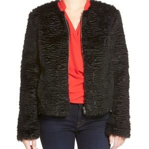 Cupcakes and Cashmere Ingrid Faux Fur Jacket Zip Up  Black with Pockets Small
